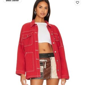 Superdown Davey Denim Jacket - Red - Oversized XS